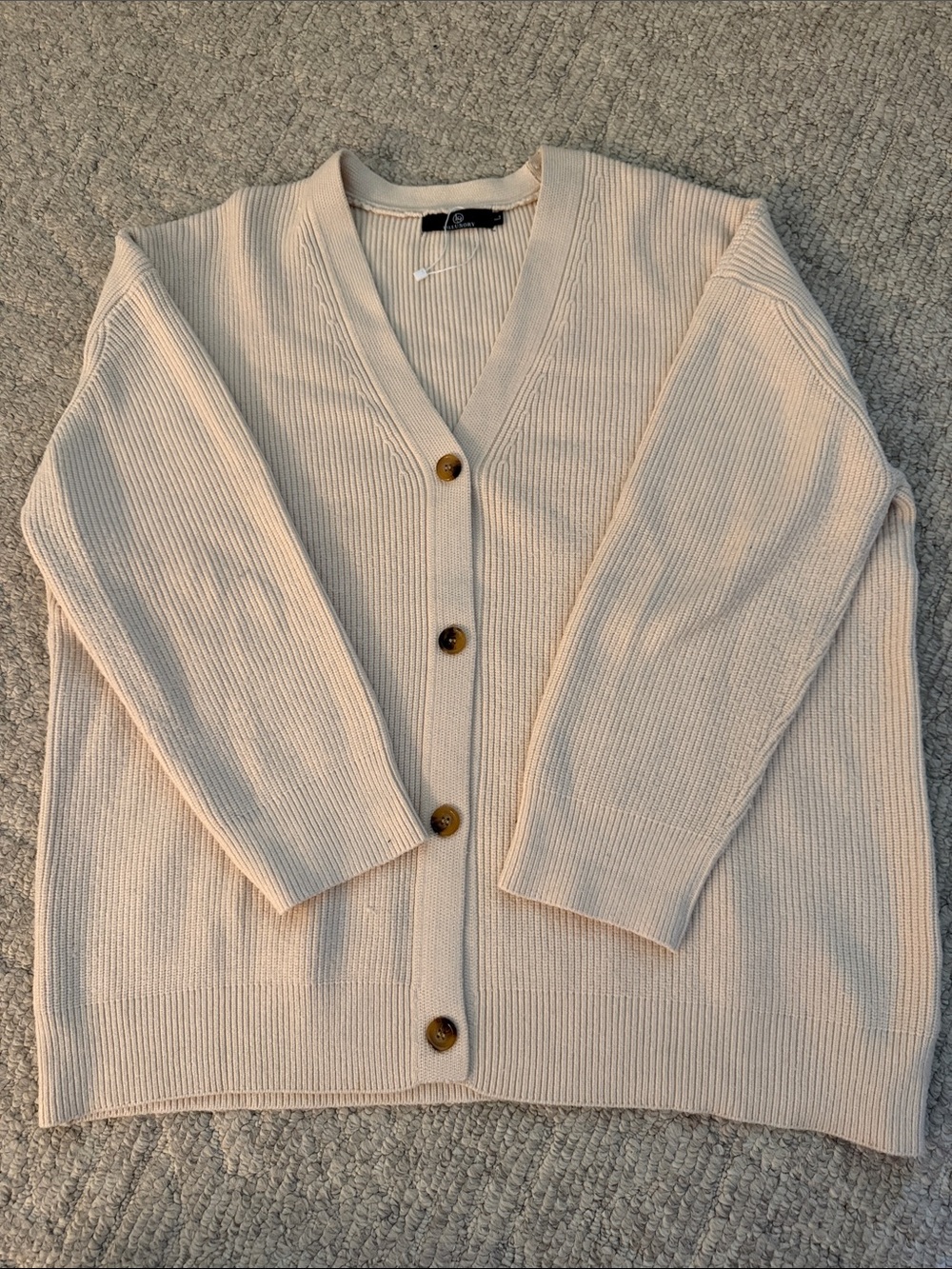 Classic Cream Ribbed Button-Front Cardigan